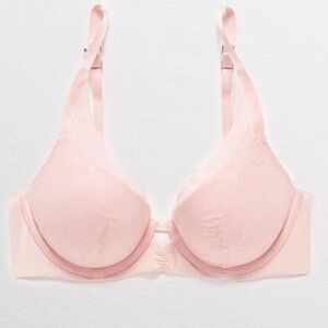 Aerie Real Power Plunge push up blush laced bra NWOT 40D